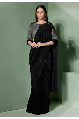 Black lycra draped party wear saree  5308